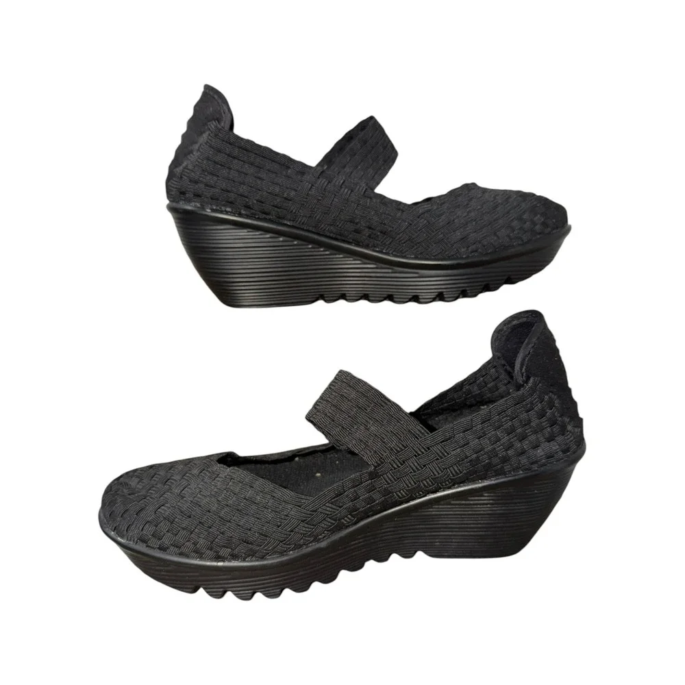 Bernie Mev Black‎ Woven Mary Jane Wedge Comfort Shoes EU 41 US 10 Elastic